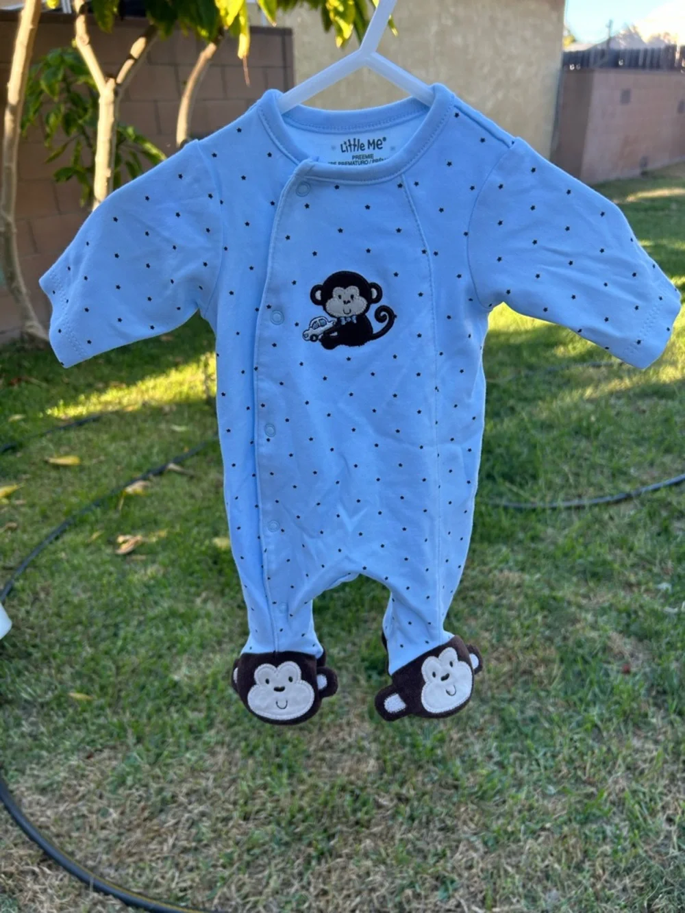 Little Me Light Blue Monkey Footed One-Piece Pajamas
